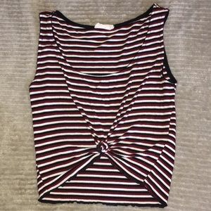 Burgundy striped self tie tank top